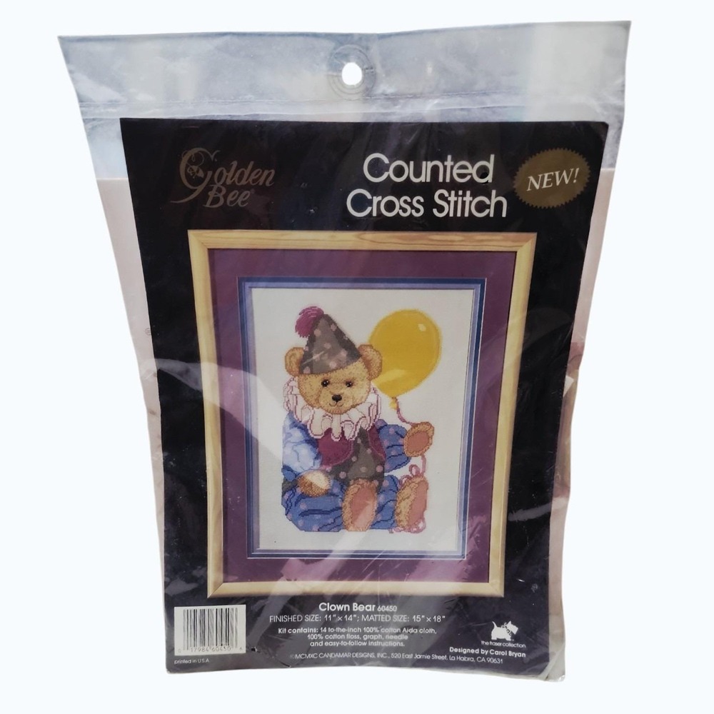 Golden Bee Counted Cross Stitch Kit Clown Bear 60450 Vintage Teddy Balloon 11x14